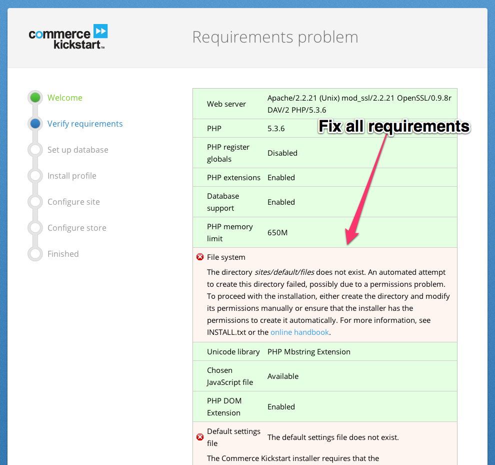 Requirements Problem Screen
