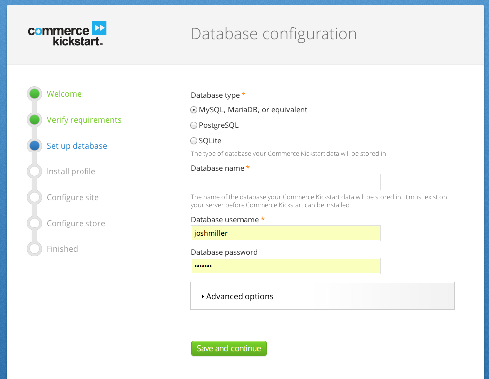 Setting up the database configuration
