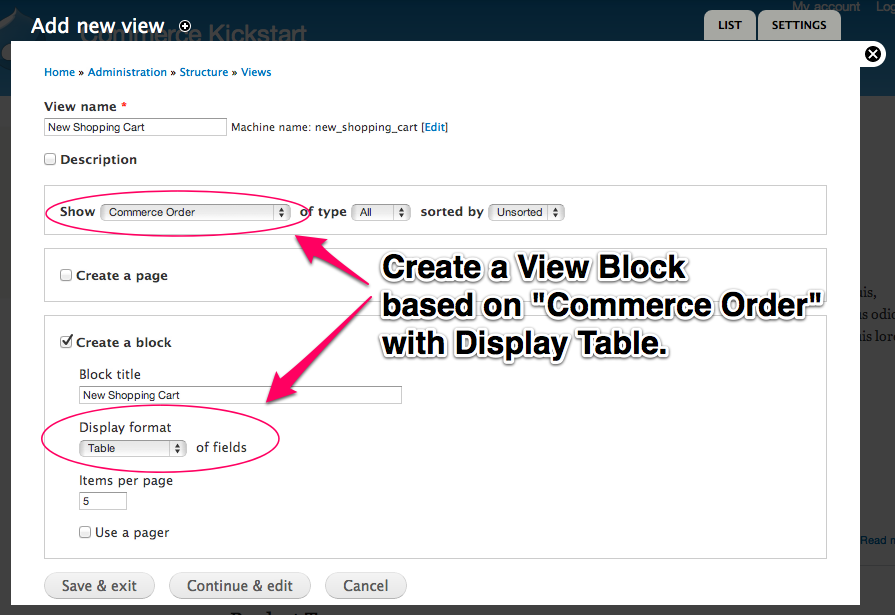 Create a View block based on Commerce Order with Display Table