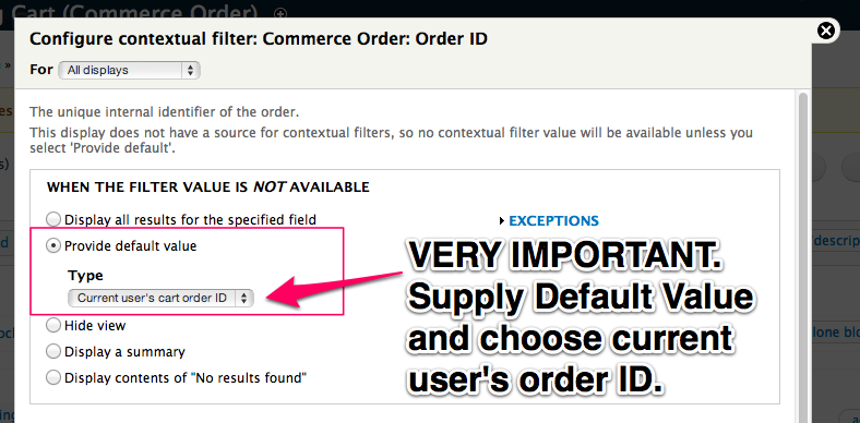 VERY IMPORTANT: Supply Default Value and choose current user's order ID