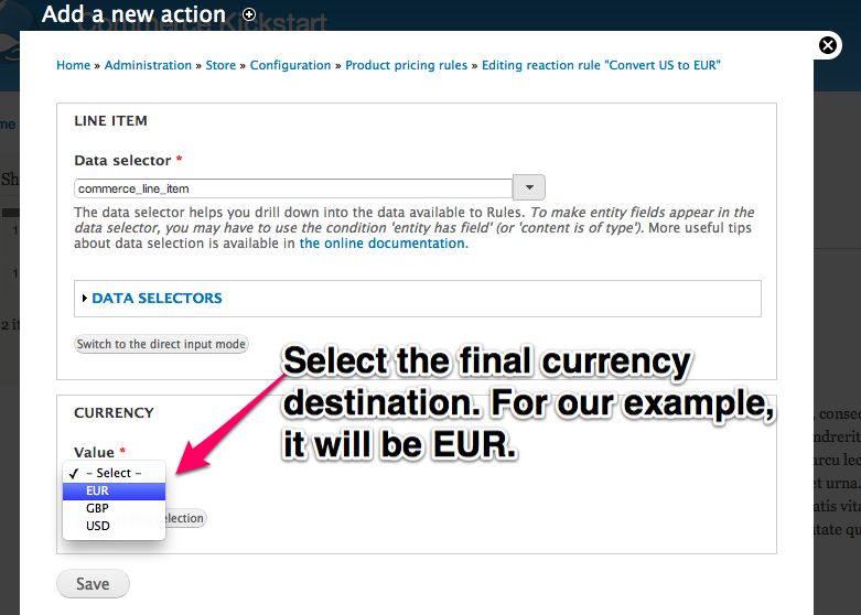 Select the final currency destination. For our example, it will be EUR.