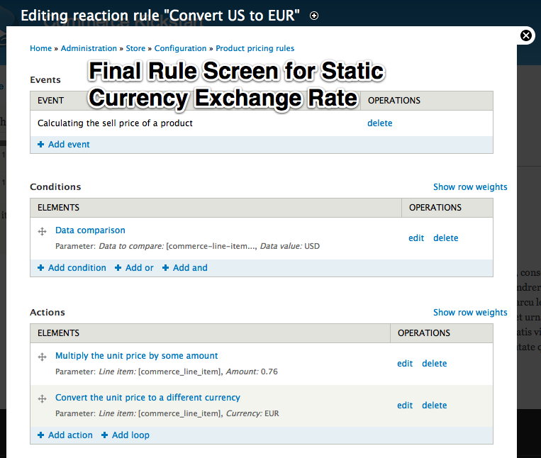 Final rule screen for Static Currency Exchange Rate.