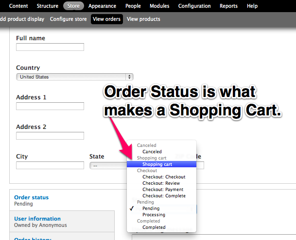 Order Status for Shopping Carts