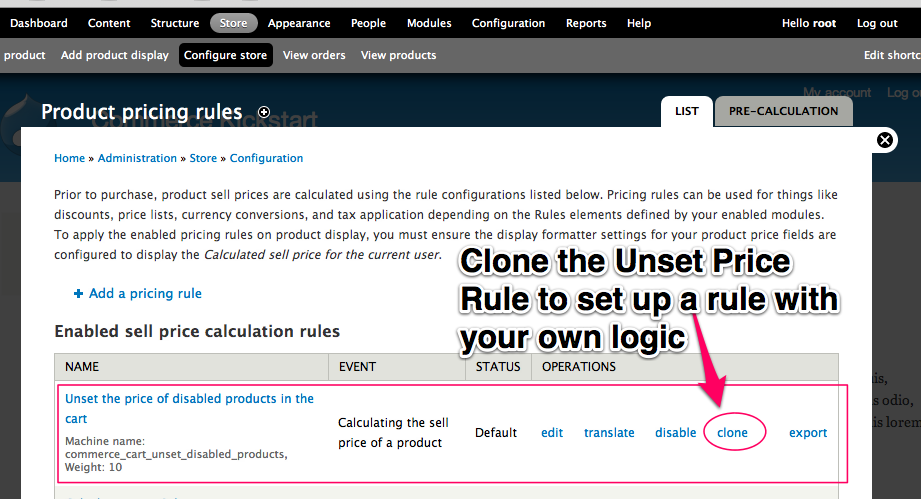 Clone the unset price rule to set up your own rule with your own logic