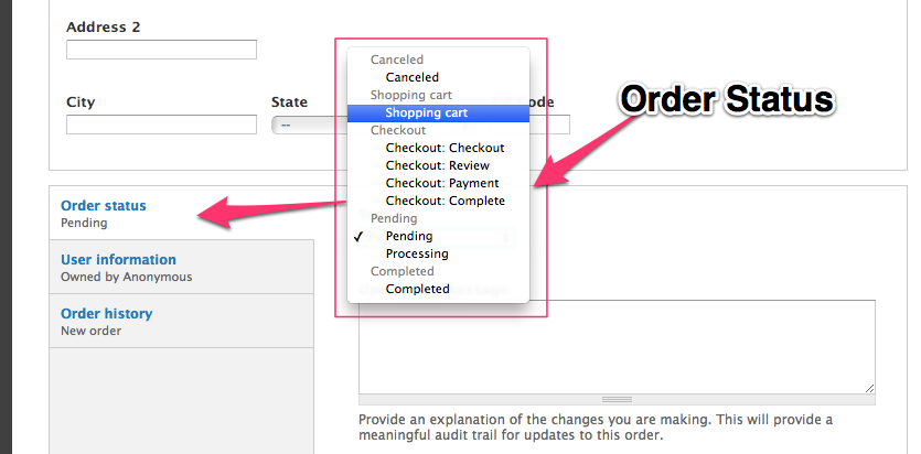 Default Drupal Commerce Order Statuses