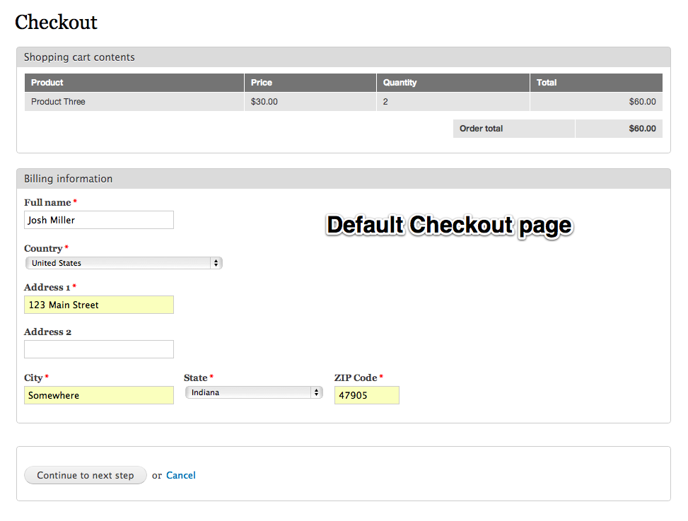 Default Checkout Page