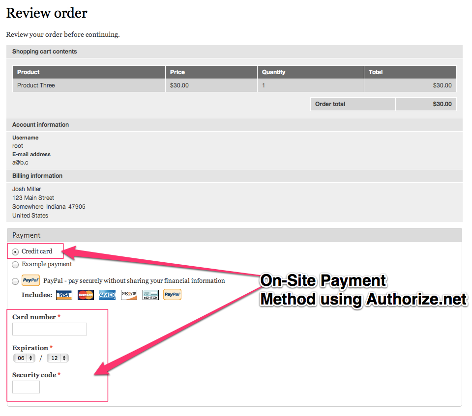 You can see our credit card payment method has been enabled.