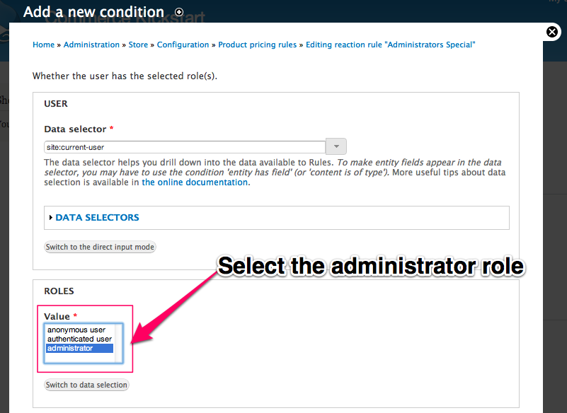 Select the administrator role.