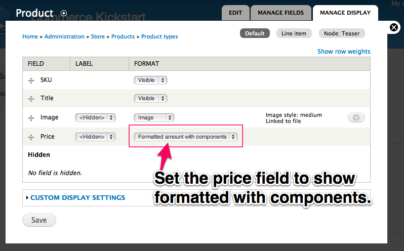 Set the price field to show formatted with components.