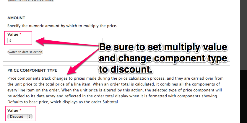 Be sure to set multiply value and change component type to discount