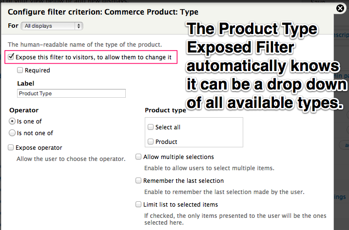 The Product Type Exposed Filter automatically knows it can be a drop down of all available product types