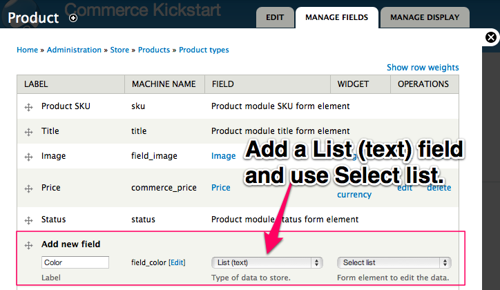 Add a List (text) field and use select list.