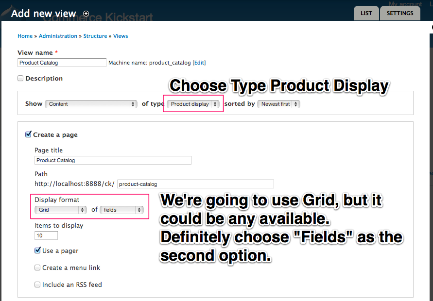 Choose Type Product Display and use Grid, Fields.