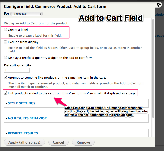 Add to Cart Field, leave off the label and check the link products towards the bottom.