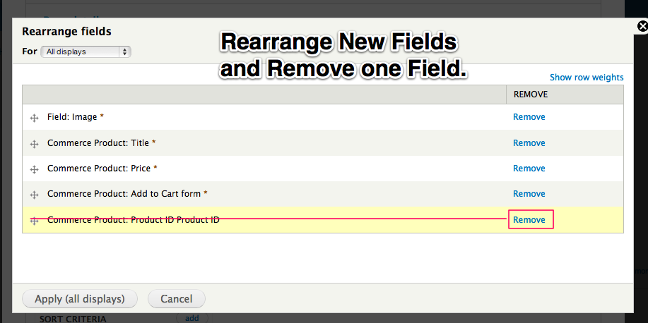 Rearrange New Fields and Remove one Field