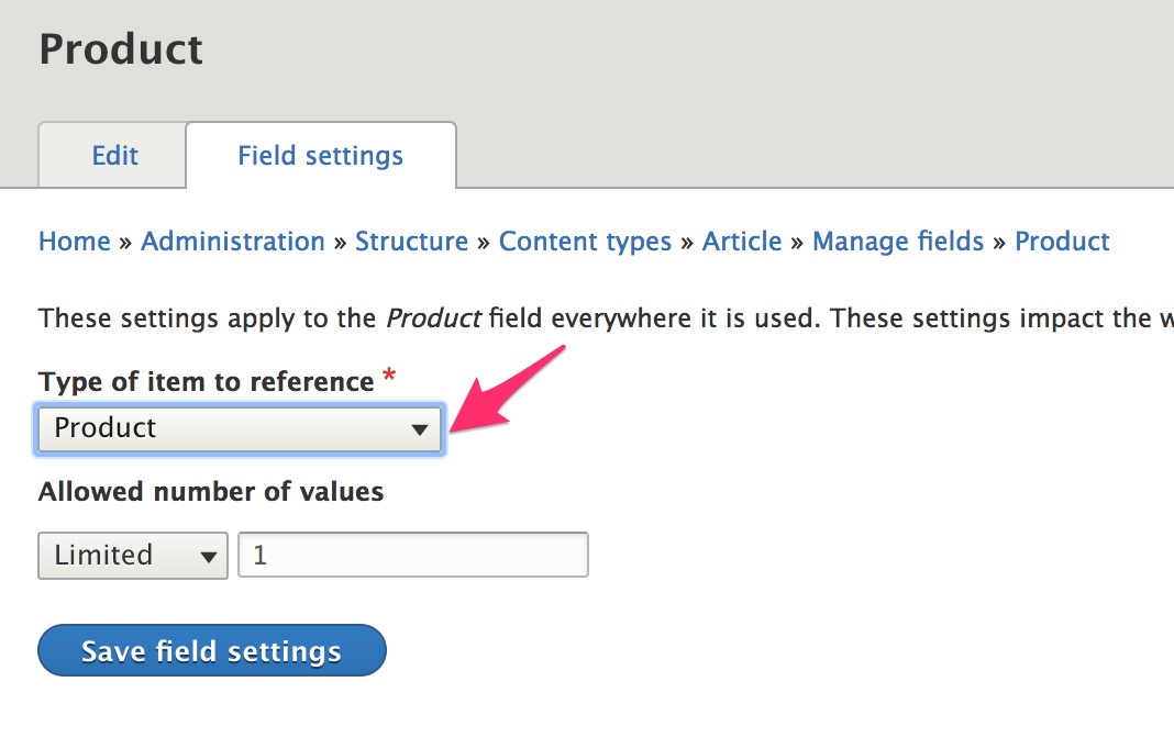 Select product as the referenced entity type