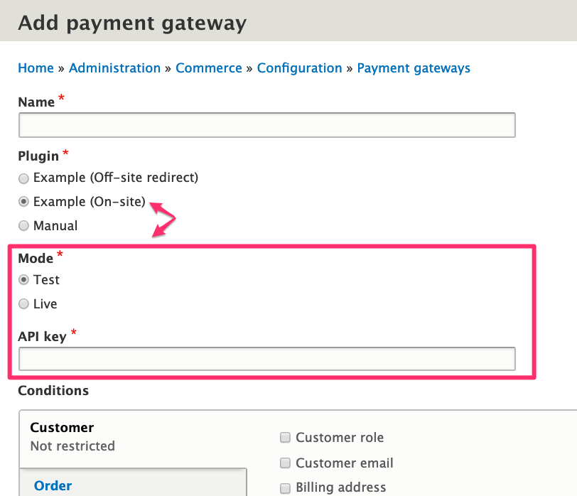 Payment gateway configuration