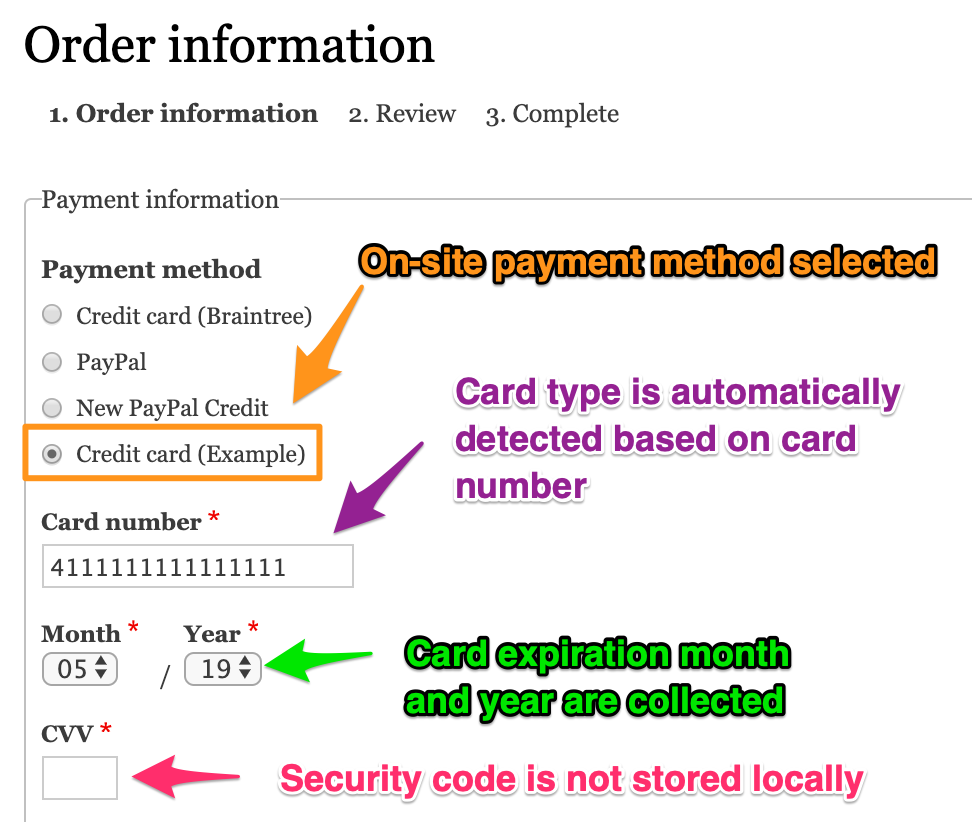Payment method fields