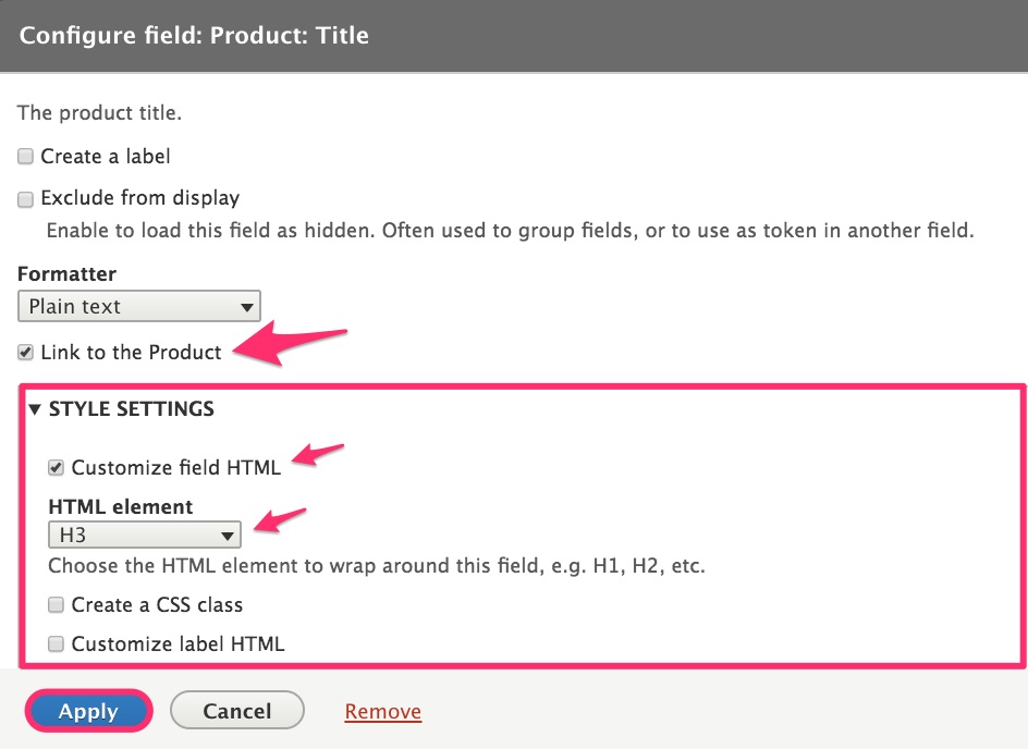Product title field configuration