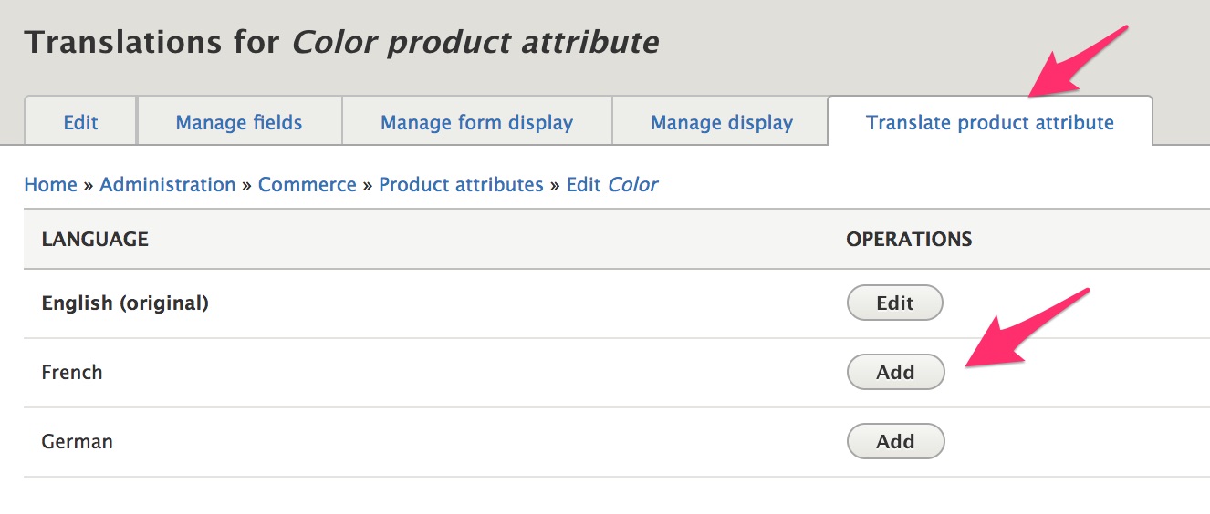 Enter product attribute translations