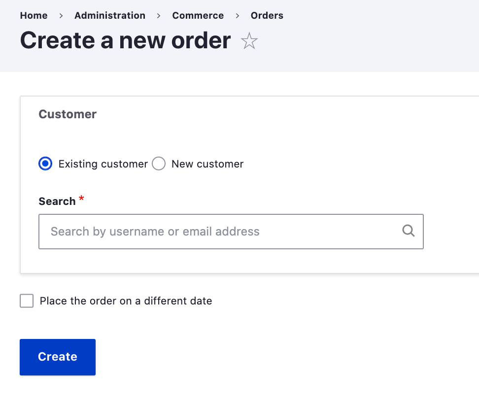 Create order admin page