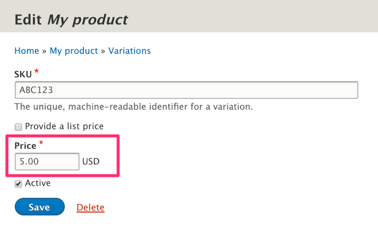 Product variation price