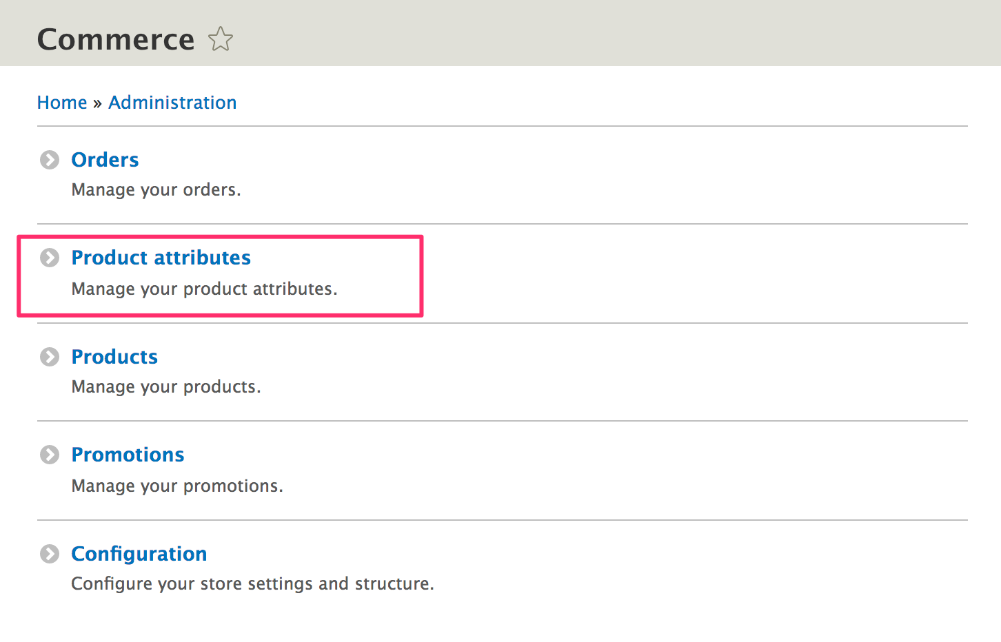 Product attributes from administration page