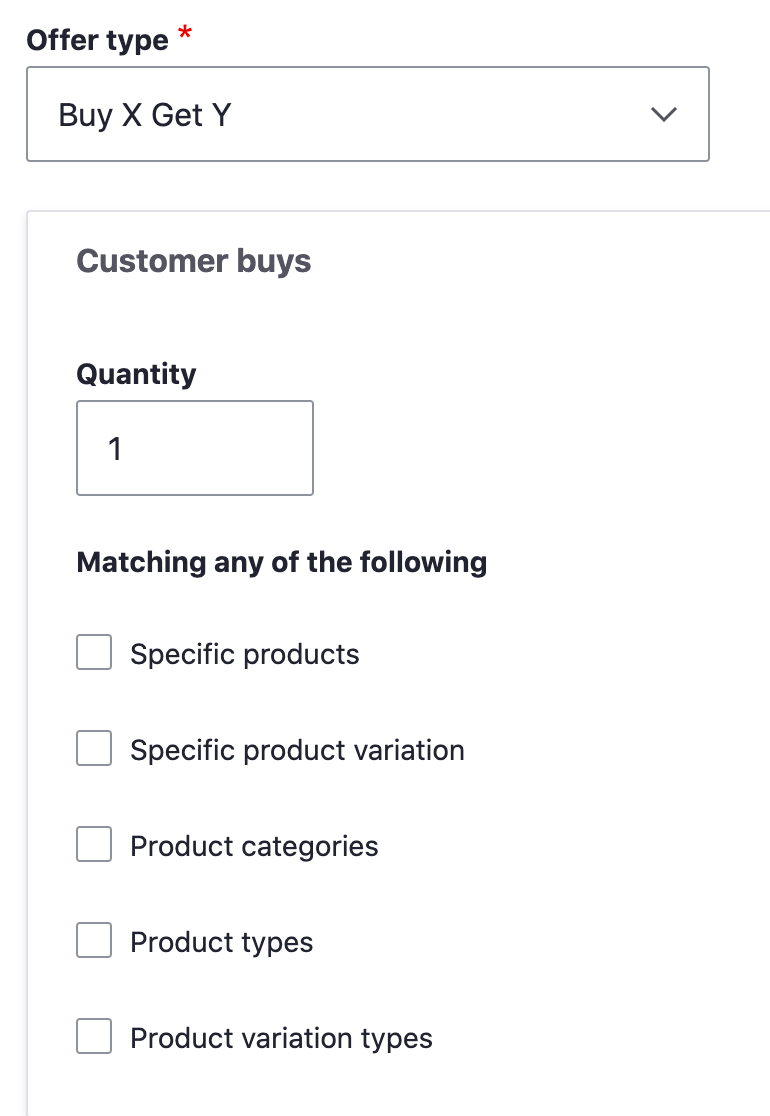 Bux X Get Y offer type customer buys UI