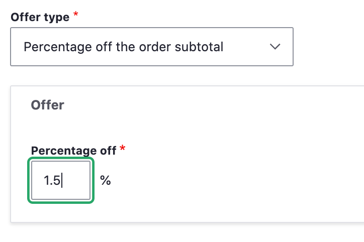 Percentage off subtotal offer UI